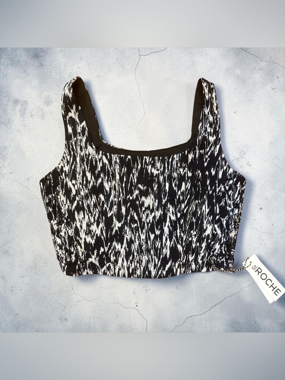 S. Roche Black & White Patterned Square-Neck Crop